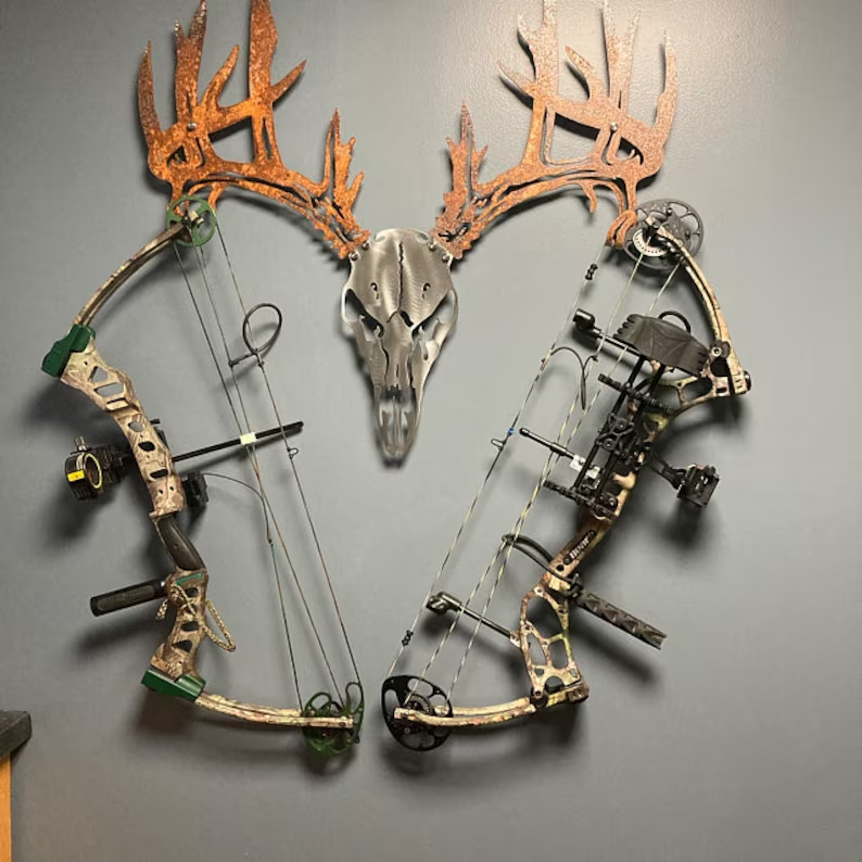 Personalized Metal Deer Skull Bow Rack-The best gift for outdoor lovers